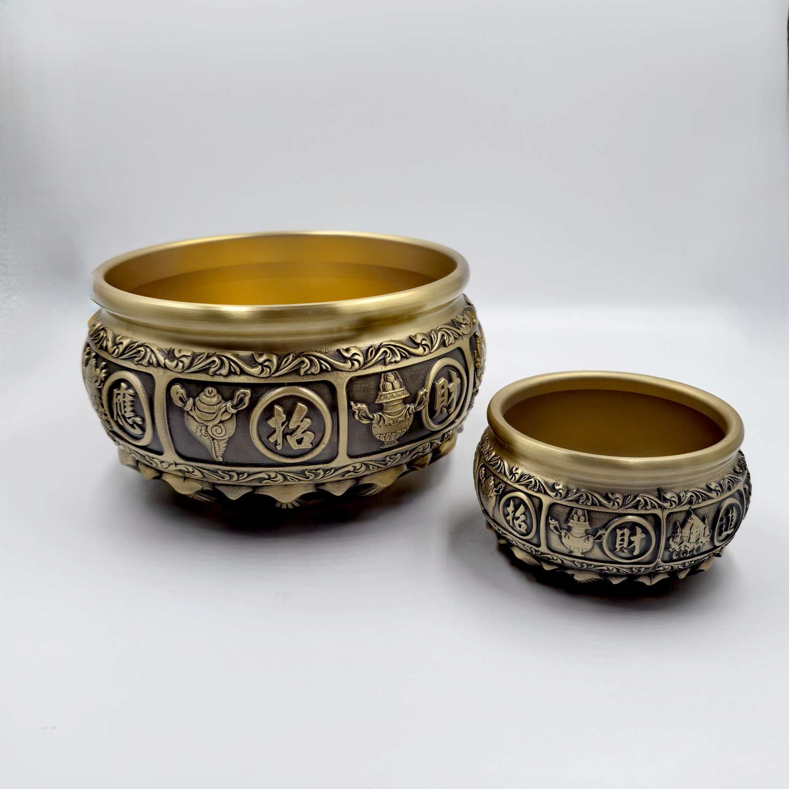 义乌市琳烺工艺品 批发零售各尺寸黄铜有求必应聚宝盆摆件