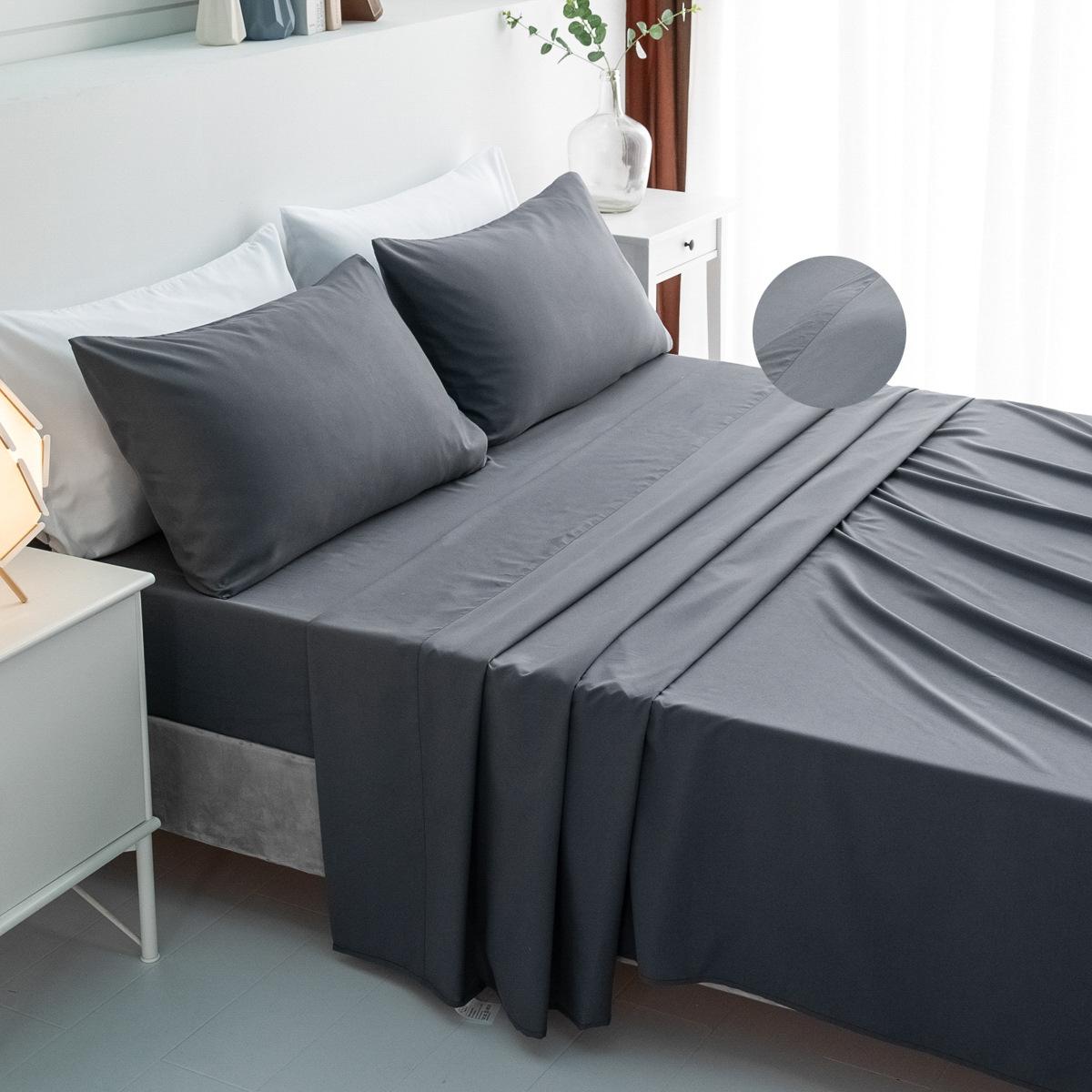 Foreign Trade Home Textile Hot Four-Piece Bedding Set Solid Color Sanding Chemical Fiber Fitted Sheet Bed Sheet and Pillowcase Customization
