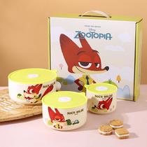 fox nick ceramic freshness bowl fresh-keeping box with lid three-piece set hand gift tableware