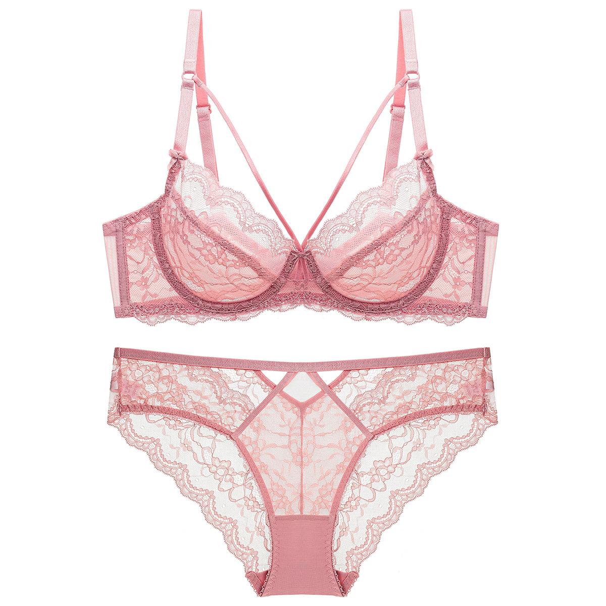 sexy lace ultra thin sponge-free transparent bra bra women's underwear large boob size concealing bra set