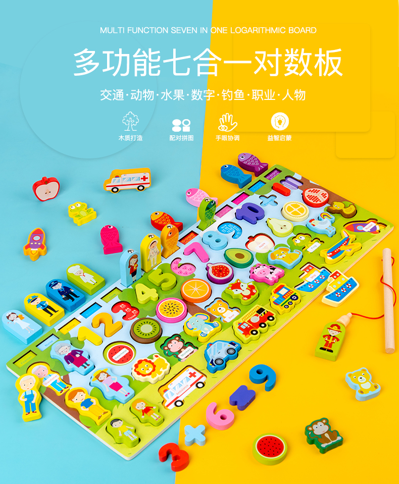 儿童益智玩具七合一对数板水果数字人物认知游戏详情1