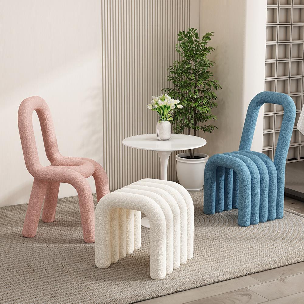 modern simple ins creative water pipe chair shaped cosmetic chair bedroom internet celebrity stool make-up chair lambswool dining chair