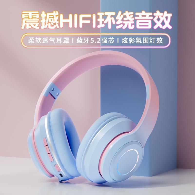 new hot gradient color bluetooth headphone head-mounted mobile phone wireless gaming headset foldable headset wholesale new product