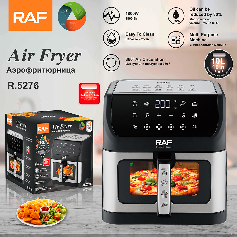RAF European standard cross-border air fryer, large-capacity multi-functional smart home visual electric fryer, 10L, no smoke