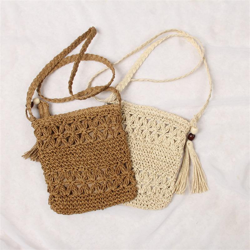 Cotton String Tassel Hand Tie Woven Bag Fashion Casual Straw Bag Shoulder Women's Bag Beach Bag Crossbody Women's Woven Bag