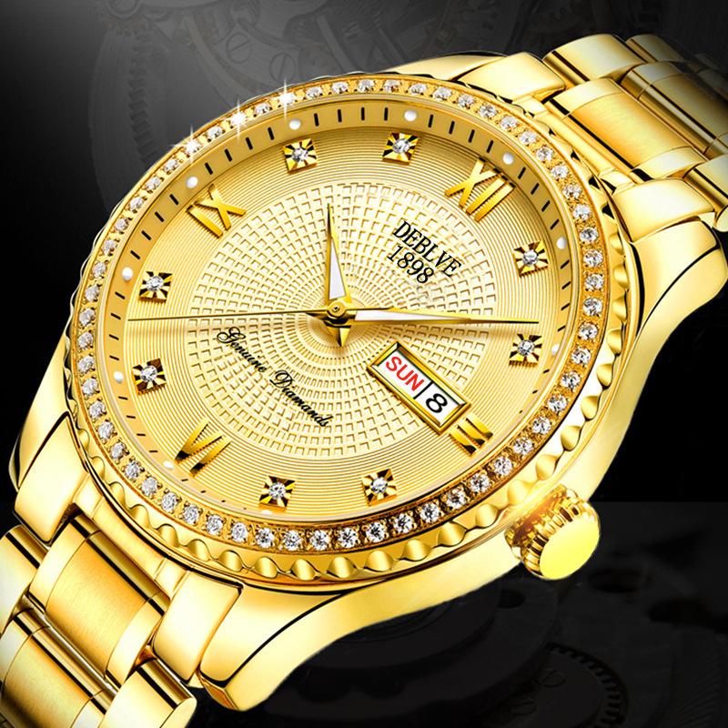 diamond-embedded swiss brand automatic mechanical watch luminous calendar watch men's korean-style couple non-mechanical women's waterproof