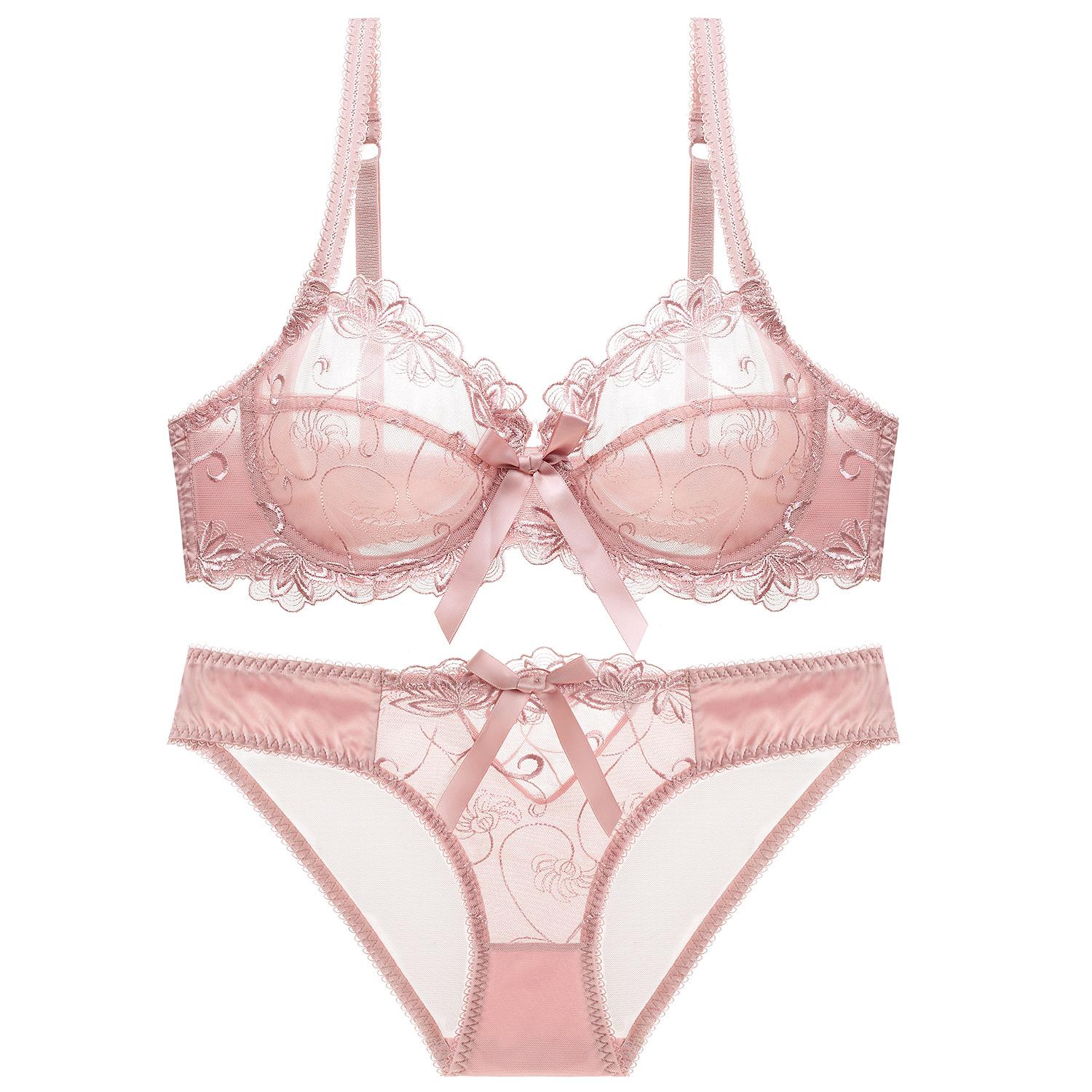 9160 european and american ultra-thin transparent embroidery breathable sexy lace young lady's underwear bra large size bra set