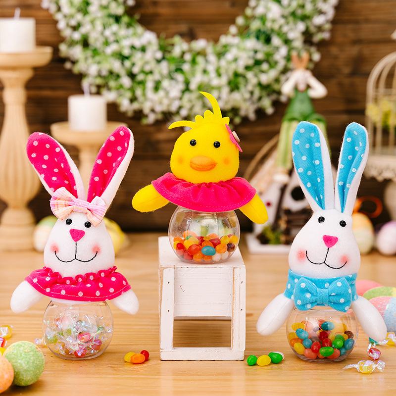 Haobei New Easter Decoration Supplies Rabbit Gift Box Easter Transparent Candy Box Small Yellow Duck Candy Box