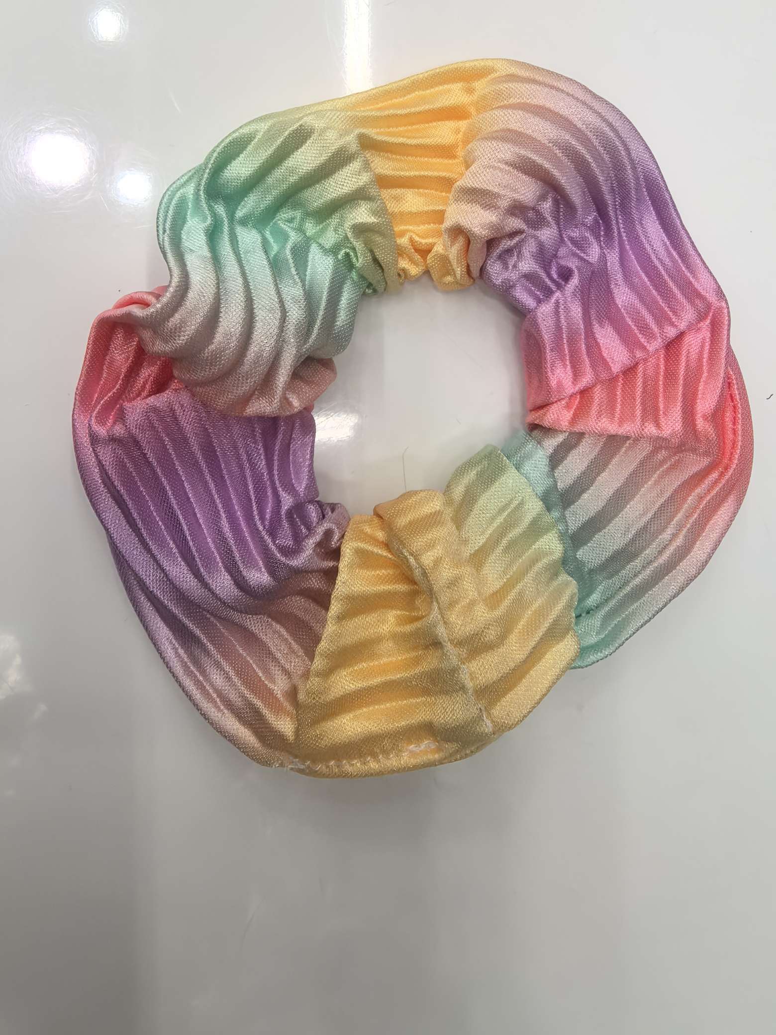 欧美跨境新款扎染彩虹渐变压皱宽边发箍春季少女简约百搭大肠发圈