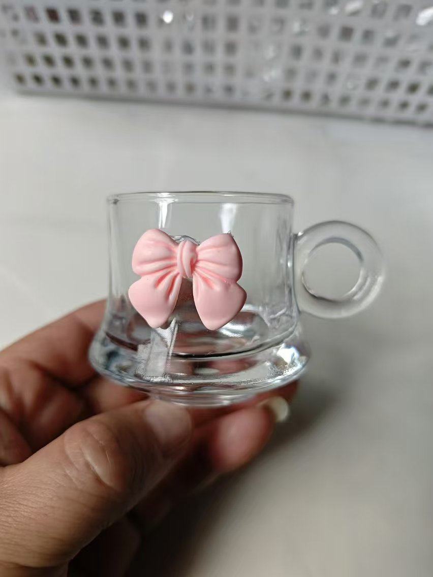 小众粘花茶杯咖啡杯多花型ins风玻璃杯