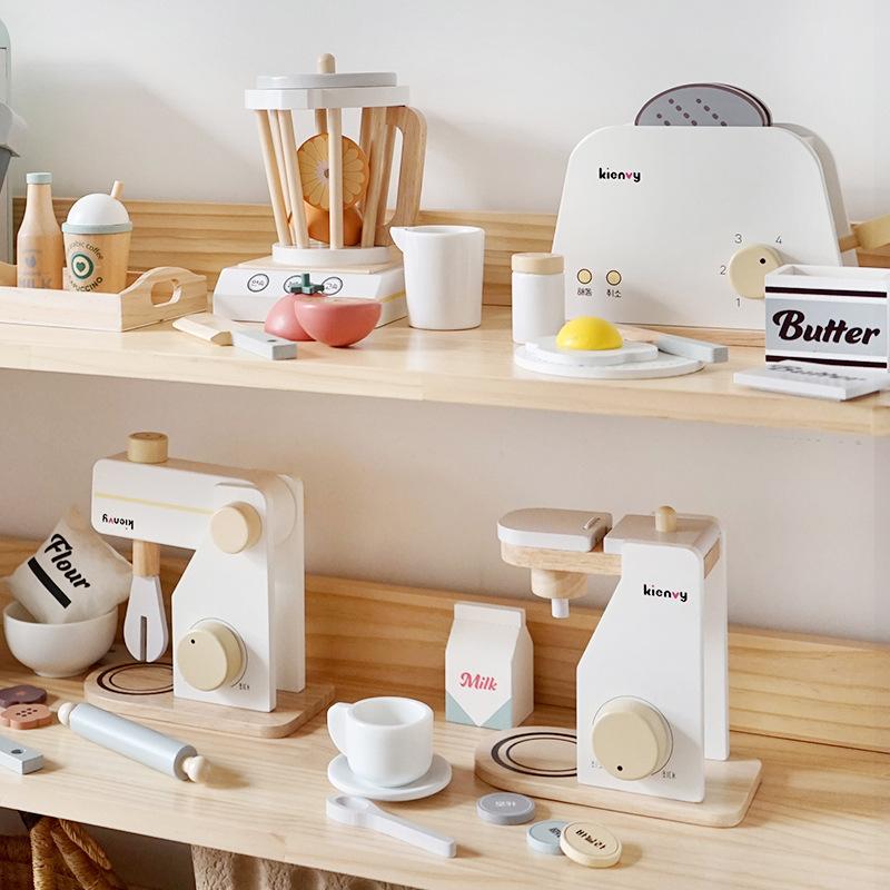 ins style children's simulation play house wooden coffee machine mixer bread maker small household appliances kitchen toys