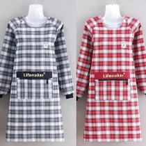 large plaid new overclothes screw mouth sleeved apron cotton cloth antifouling work apron female bib cotton cloth zipper mouth