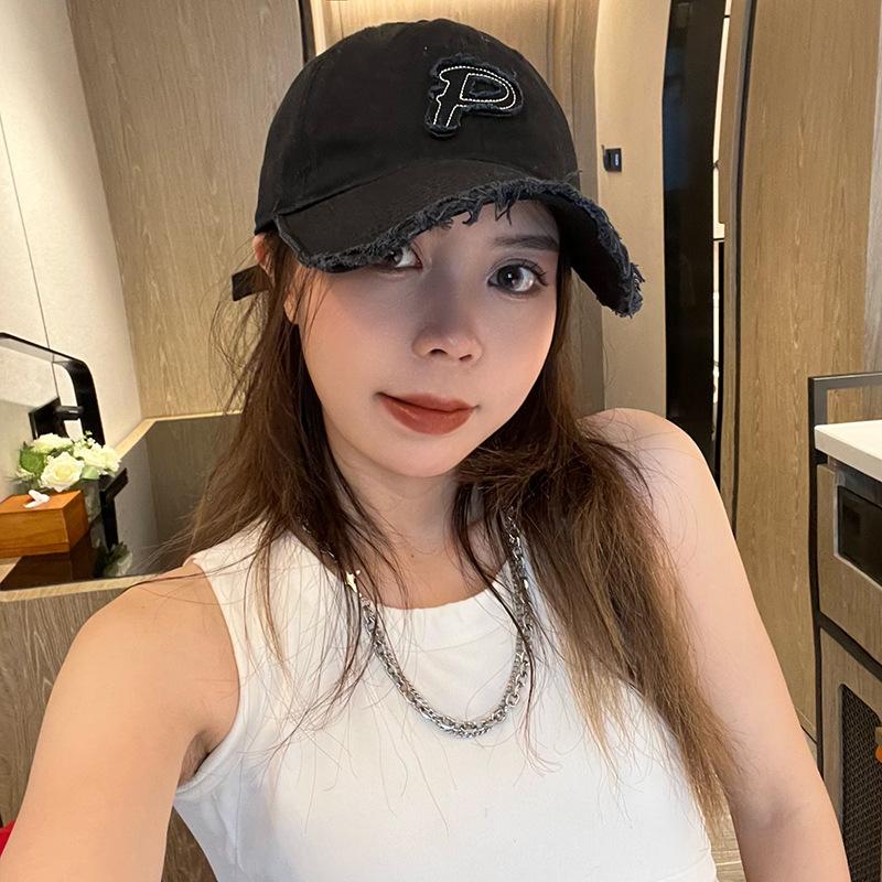 Korean Style Niche P Standard Soft Top Peaked Cap Female Personality Frayed Hem All-Matching Curved Brim Baseball Cap Wide Brim Makes Face Look Small