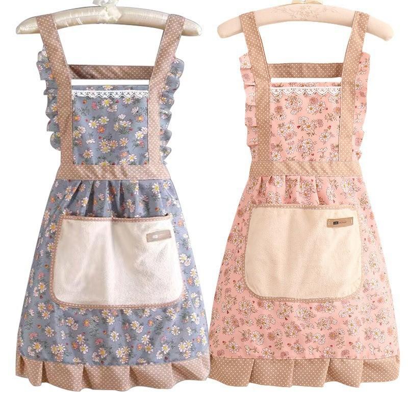 lace canvas floral apron household kitchen breathable antifouling apron princess dress cooking apron work clothes wholesale