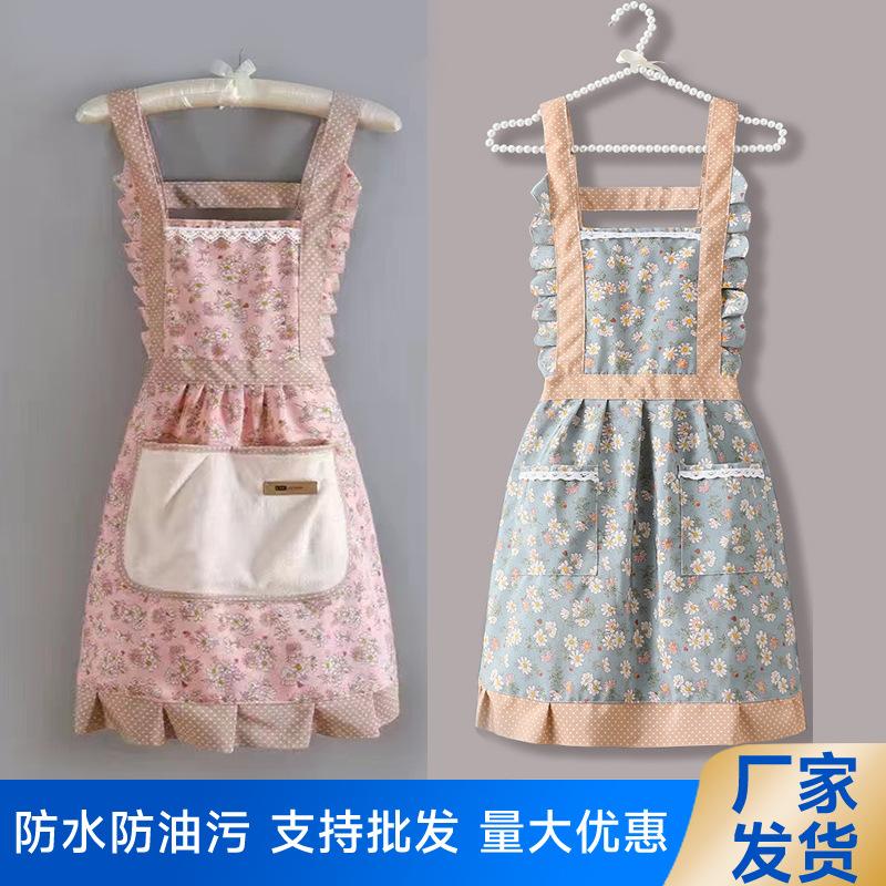 Wholesale Canvas Princess Apron Cotton Shoulder Strap Apron Kitchen Home Cooking Floral Breathable Fashion