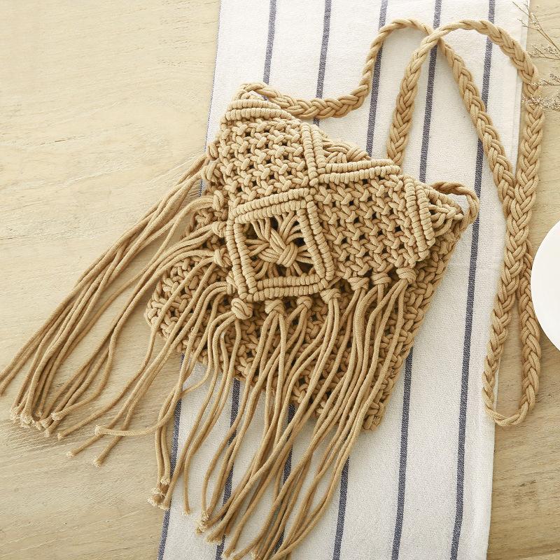 summer korean tassel crossbody straw bag korean retro shoulder cotton thread woven bag summer beach bag