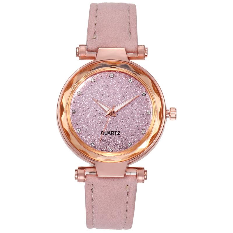 Wish Hot Sale at Aliexpress Women's Watch New Starry Sky Watch Frosted Belt Silver Pink Diamond Surface Women's Watch Quartz Watch