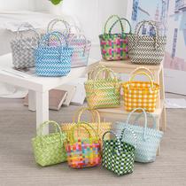 Colorful Mosaic Bevel Basket Woven Bag PE Plastic Woven Bag Basket DIY Prototype Bag Factory Delivery