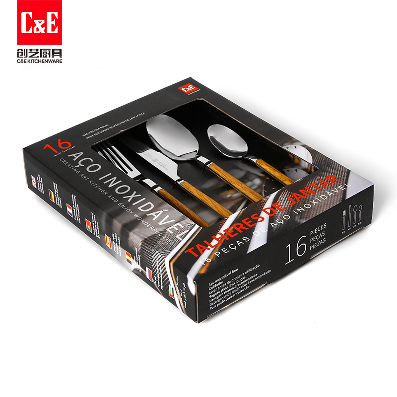 C&E Creative 16-piece set of stainless steel retro steak knife, dessert spoon and salad fork for home use in restaurants details Picture