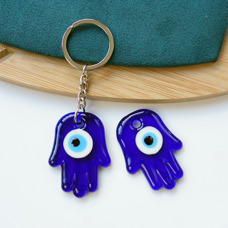 Evil Eye, Devil's Eye keychain, handcrafted glass, blue eye jewelry keychain hanging, Fatima palm shape, Siyao jewelry, original manufacturer in Yiwu market, origin supply, wholesale in stock details Picture