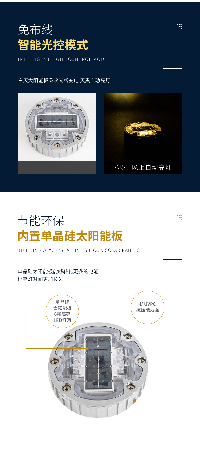 太阳能道钉led指示灯铸铝道钉警示灯道路同步爆闪发光GPS反光道钉详情4