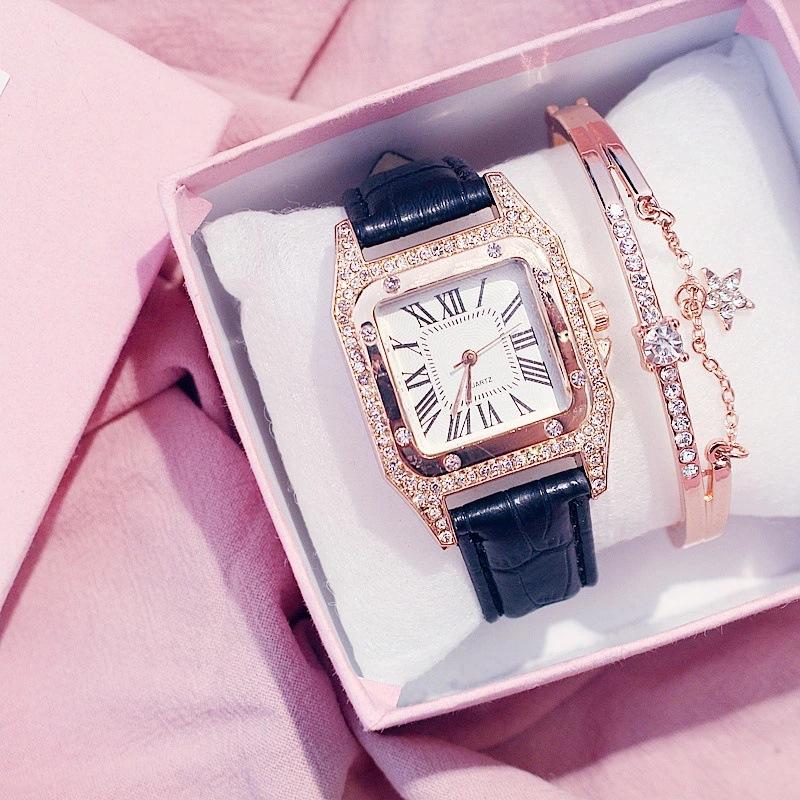 douyin online influencer same style women's watch fashion square shell women's quartz watch square diamond belt small square watch suit watch