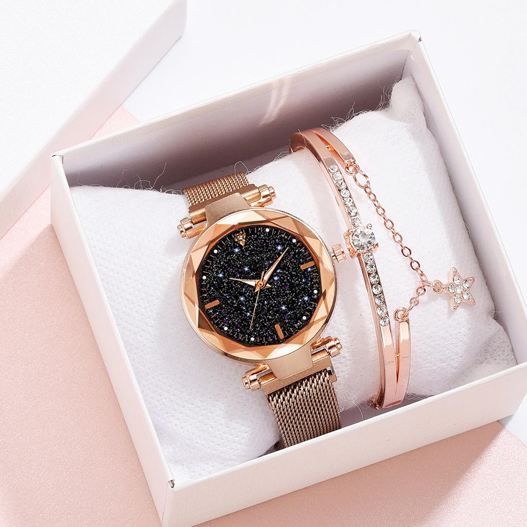foreign trade magnet cross-border hot women's watch starry sky dial women's watch simple one diamond magnetic set quartz watch