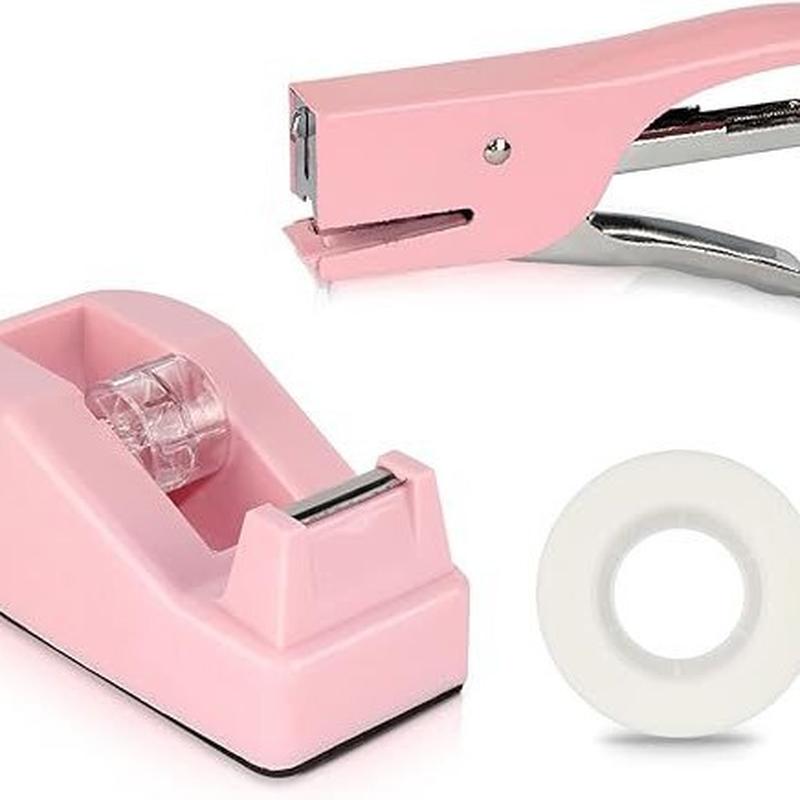 Cross-Border Direct Supply Pink Office Supplies Set Stapler Tape Seat Tape Student Office Supplies Cross-Border Set