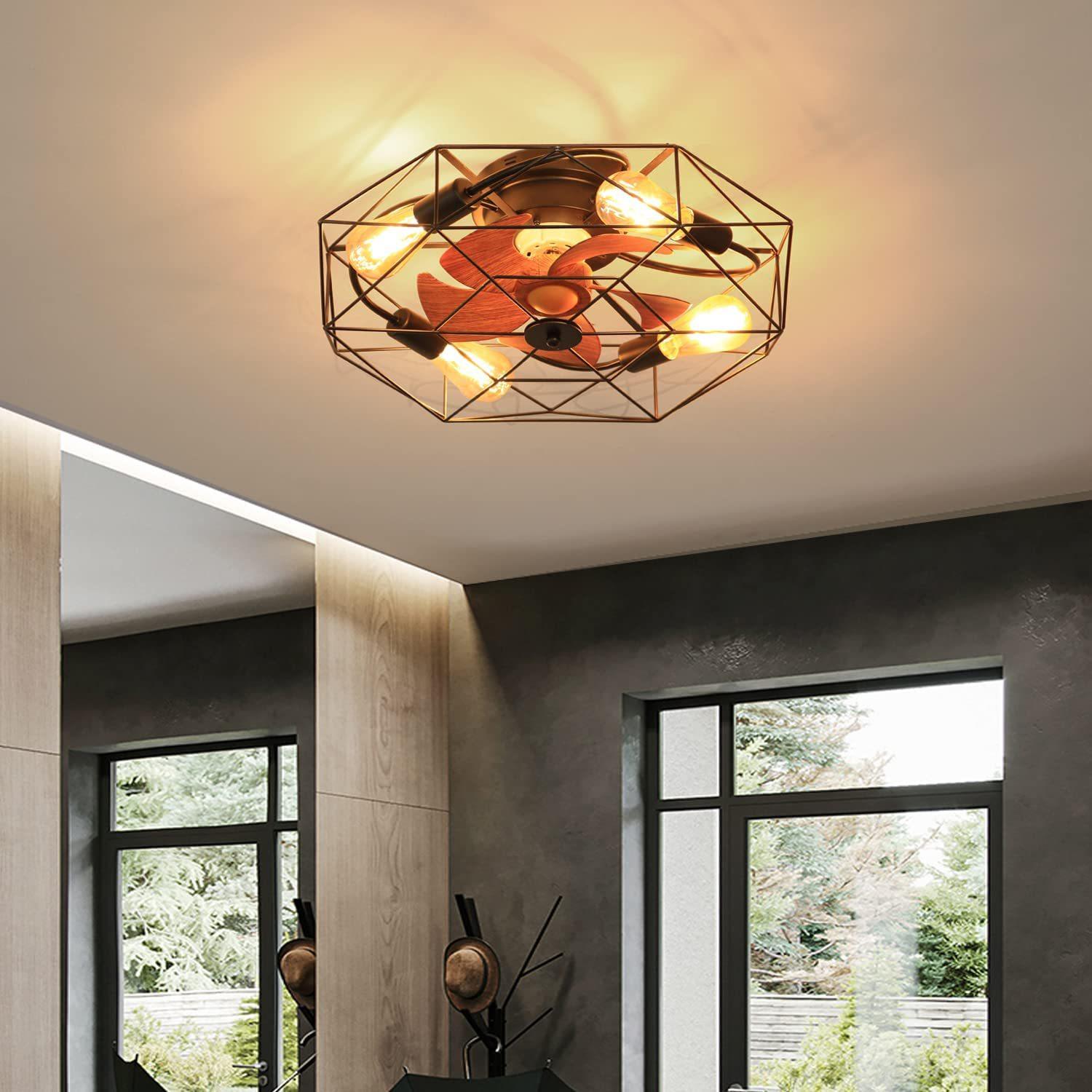 Amazon Retro Ceiling Fan Lights Living Room American Fan-Style Ceiling Lamp Wood Grain Leaf Bedroom European Restaurant Industrial Fan