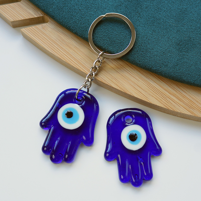 Evil Eye, Devil's Eye keychain, handcrafted glass, blue eye jewelry keychain hanging, Fatima palm shape, Siyao jewelry, original manufacturer in Yiwu market, origin supply, wholesale in stock