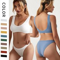 Wireless Bra Anti-Exposure Sexy Backless Girl Underwear Women's Panties with PAD Gathered Sports Bra Set