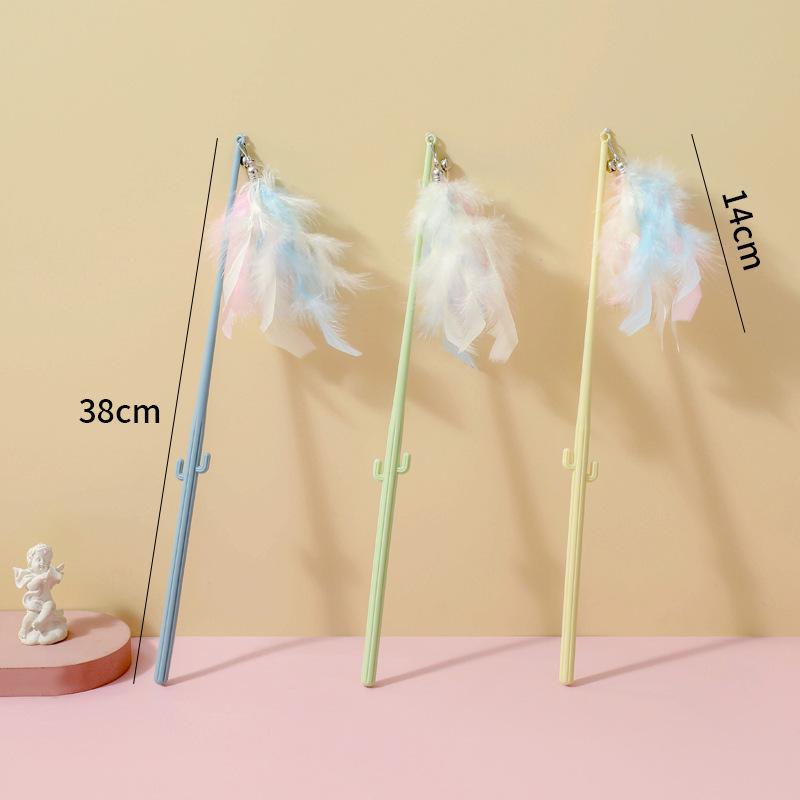 pet toy teaser durable long brush holder funny artifact feather teaser self-hi relieving stuffy pet supplies