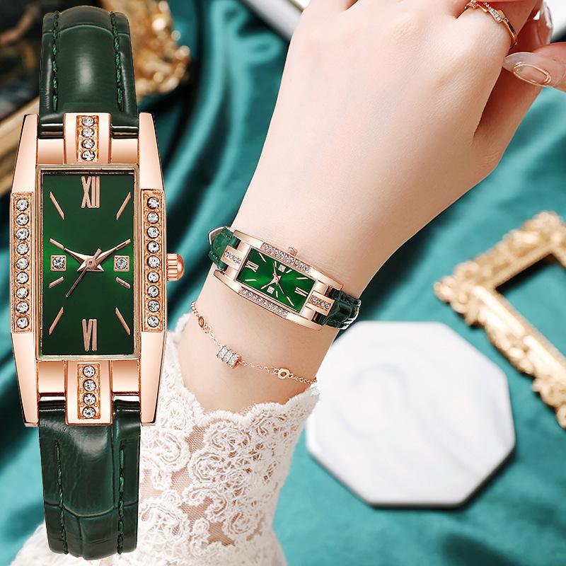 new ladies watch simple diamond watch retro live broadcast gift student small green watch niche women's watch simple fashion