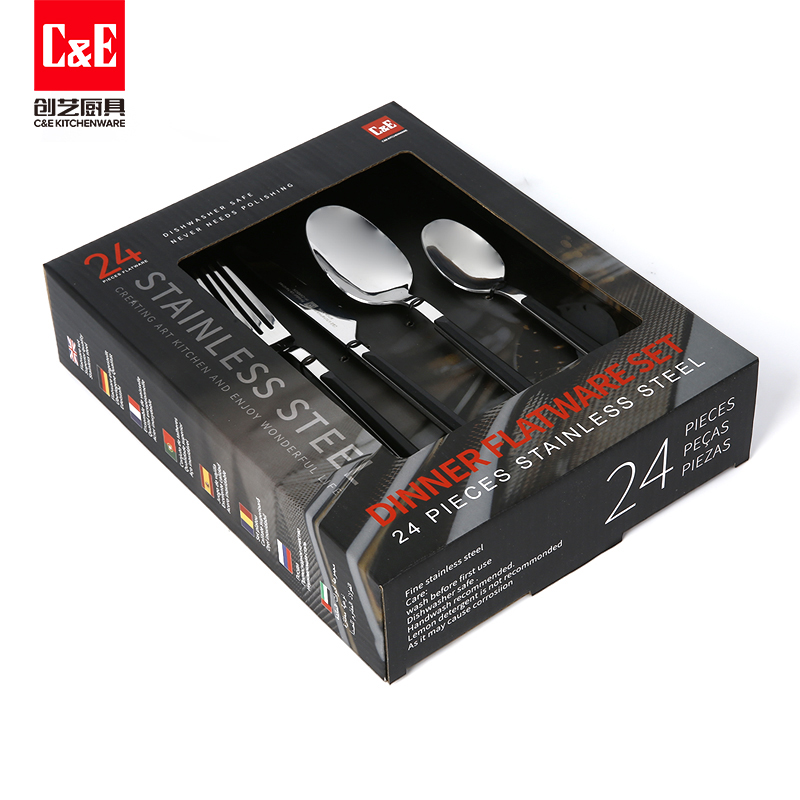 C&E Creative 24-piece set of stainless steel retro steak knife, dessert spoon and salad fork for home use in restaurants pic 3