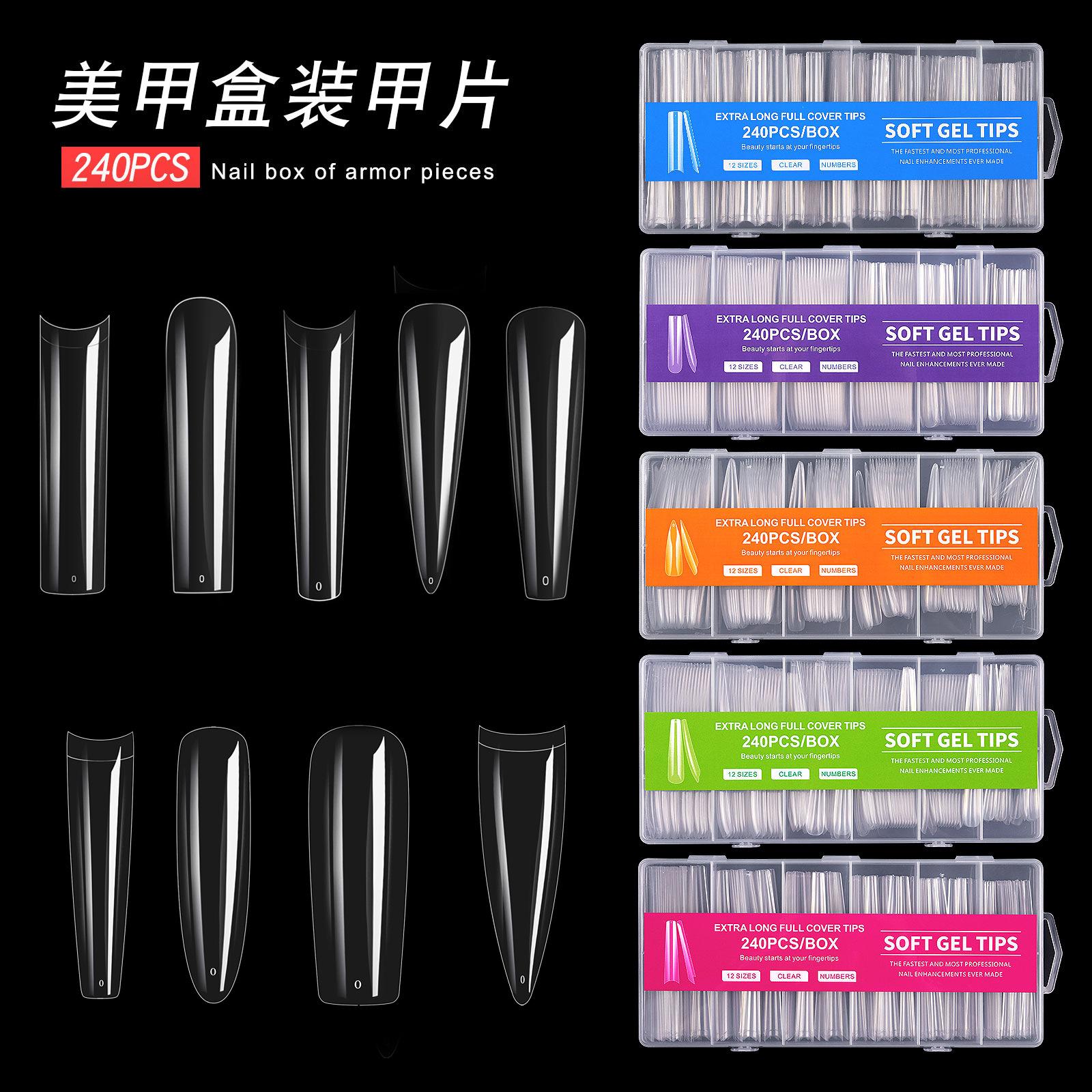 cross-border manicure super long water pipe nail tip fake nail patch 240 pieces boxed sheer full cover xxxl denim wholesale
