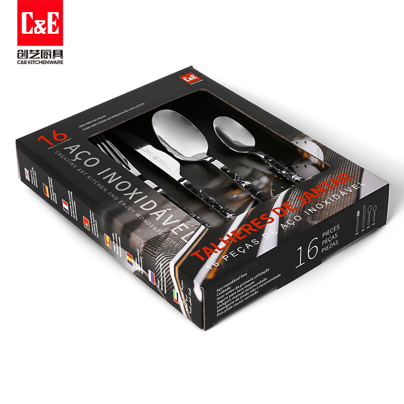 C&E Creative 16-piece set of stainless steel retro steak knife, dessert spoon and salad fork for home use in restaurants pic 4