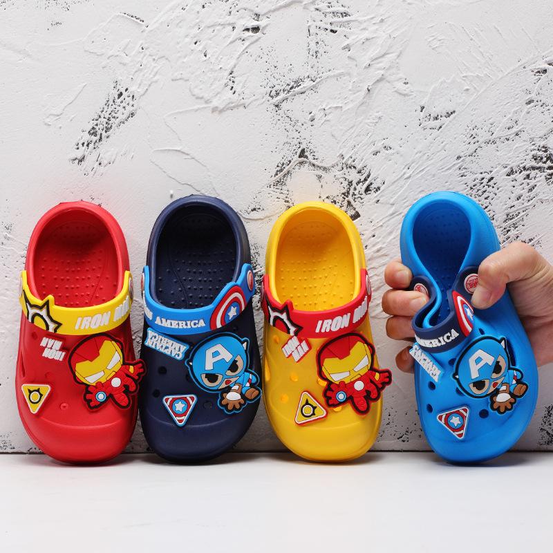 closed toe anti-collision iron man children's slippers summer indoor non-slip cartoon kid baby beach hole shoes