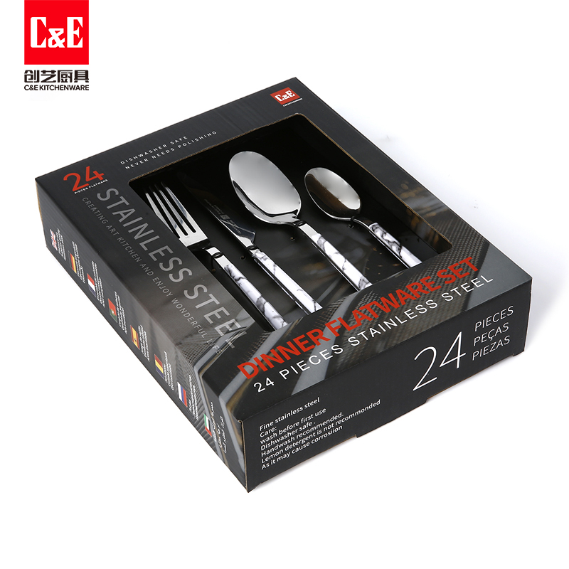 C&E Creative 24-piece set of stainless steel retro steak knife, dessert spoon and salad fork for home use in restaurants Application Scenario