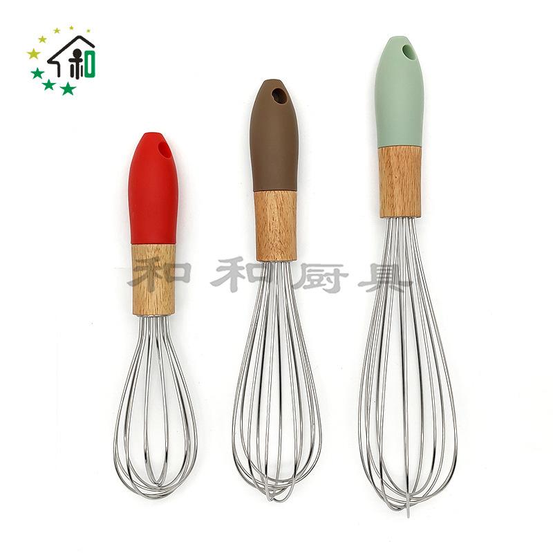 stainless steel cream egg white blender double color wooden handle blender kitchen baking kitchenware manual eggbeater