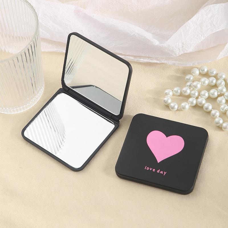 black small mirror wholesale folding mini portable frosted vanity mirror pocket student double-sided makeup mirror