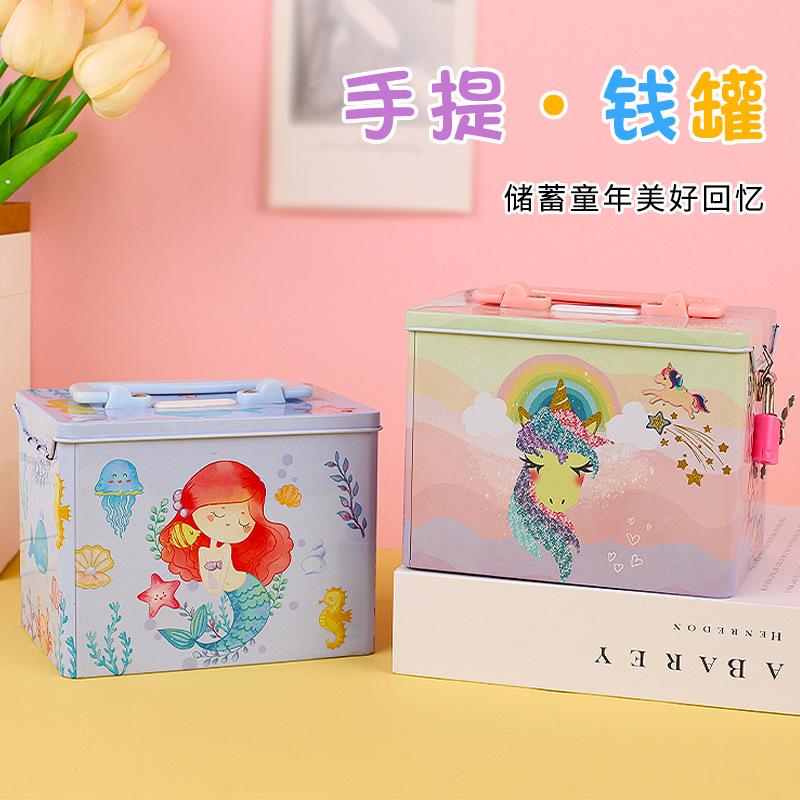 cartoon portable square piggy bank multifunctional ins high-looking creative accessible large capacity with lock piggy bank