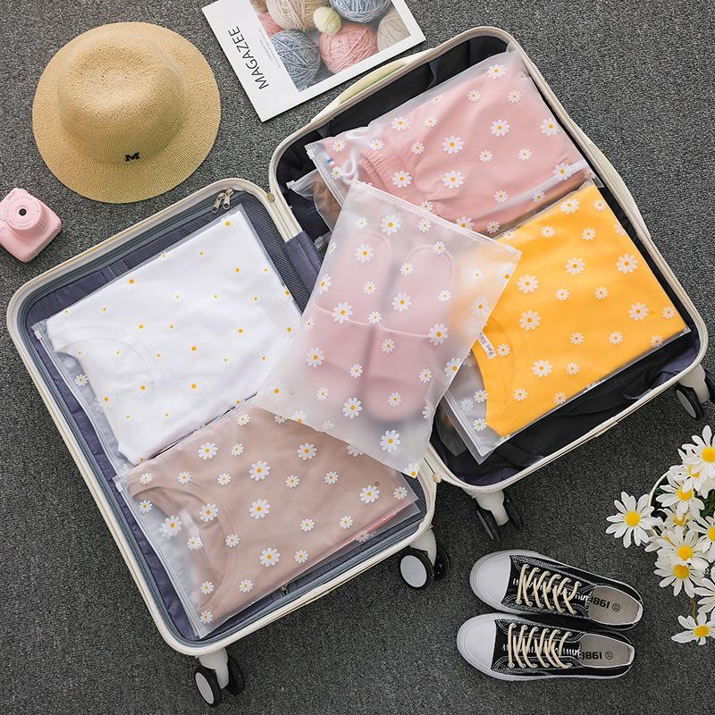 frosted zippered pe bag sealed bag printing little daisy storage clothes plastic bag clothes packaging bag frosted bag