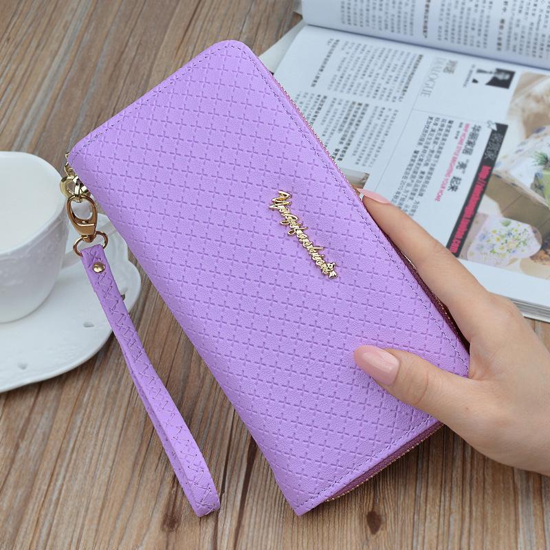 new ladies' purse women's long zipper handbag fashion plaid soft leather wallet large capacity purse mobile phone bag