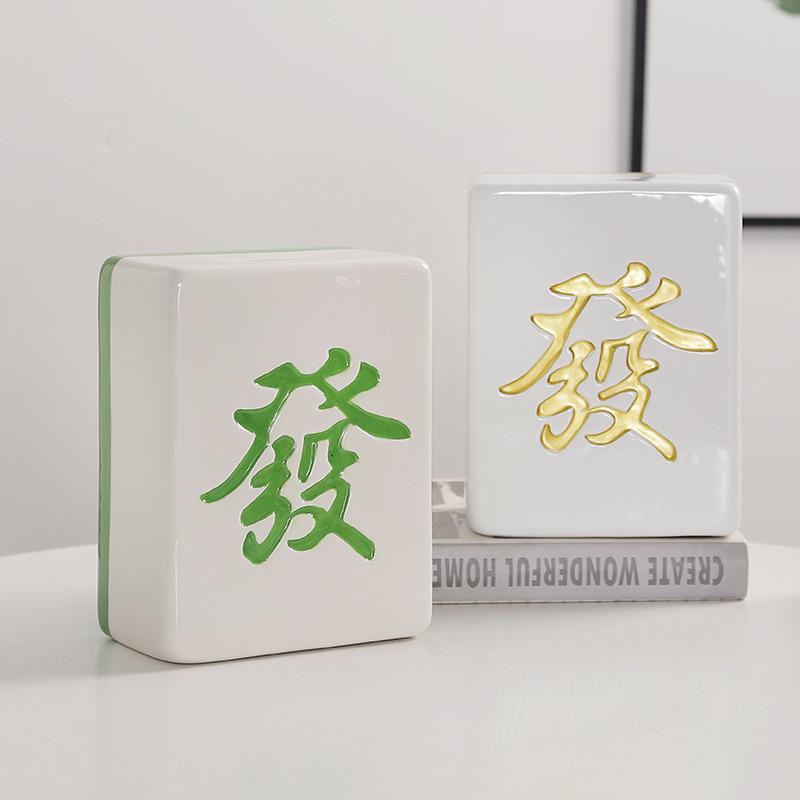 Ceramic Fortune Coin Bank Creative Decoration Mahjong Coin Bank New Creative Piggy Bank Coin Bank New Chinese Style Savings Bank