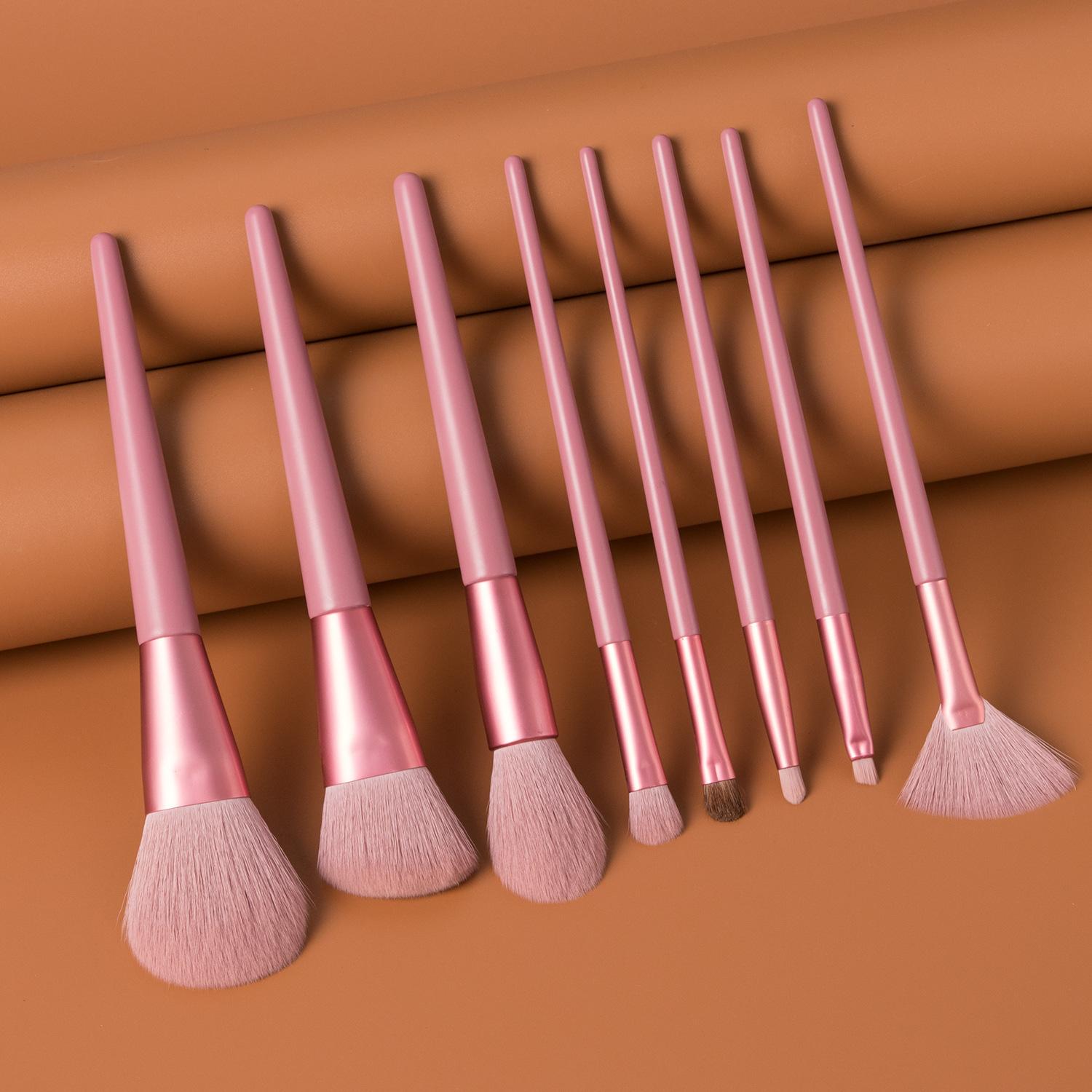 8 pink makeup brushes set student cheap soft hair fiber hair beginner full set of makeup tools horse hair brush