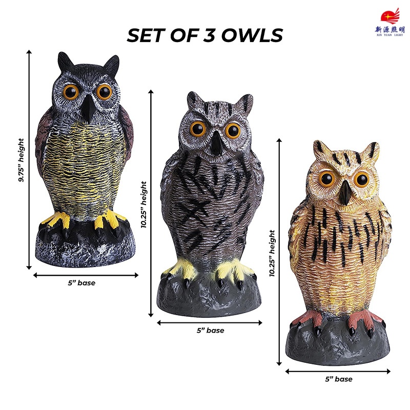 新品仿真小号猫头鹰塑料田园猫头鹰跨境万圣节吓鸟诱饵多色猫头鹰细节图