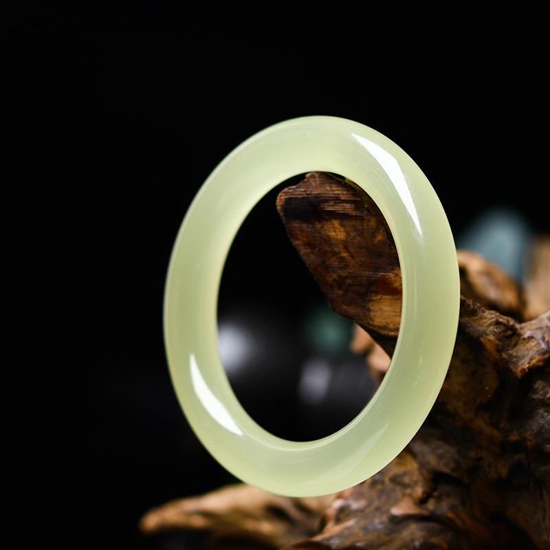 Natural a Cargo Afghanistan Jade Bracelet Women's Jade Bracelet round Bar Jade Bracelet Bluish-White Thin round Bar Jade Bracelet