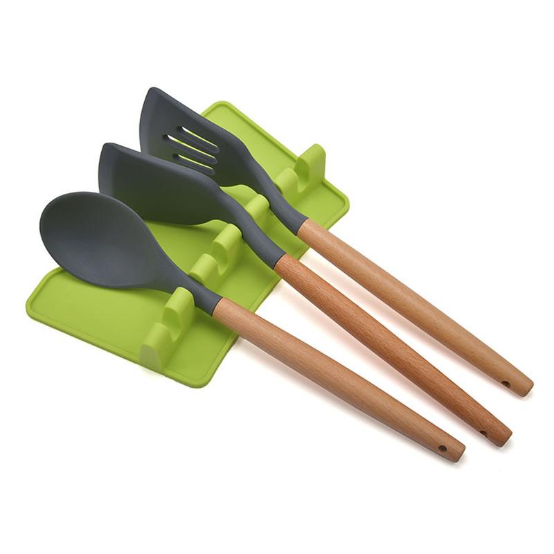 edible silicon spoon mat spoon holder spoon pad spoon holder tableware storage silicone wooden handle kitchenware