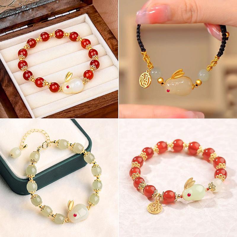 jade hare bracelet female niche woven money rabbit boundless hetian jade bracelet jade hare bracelet accessories crystal bracelet wholesale