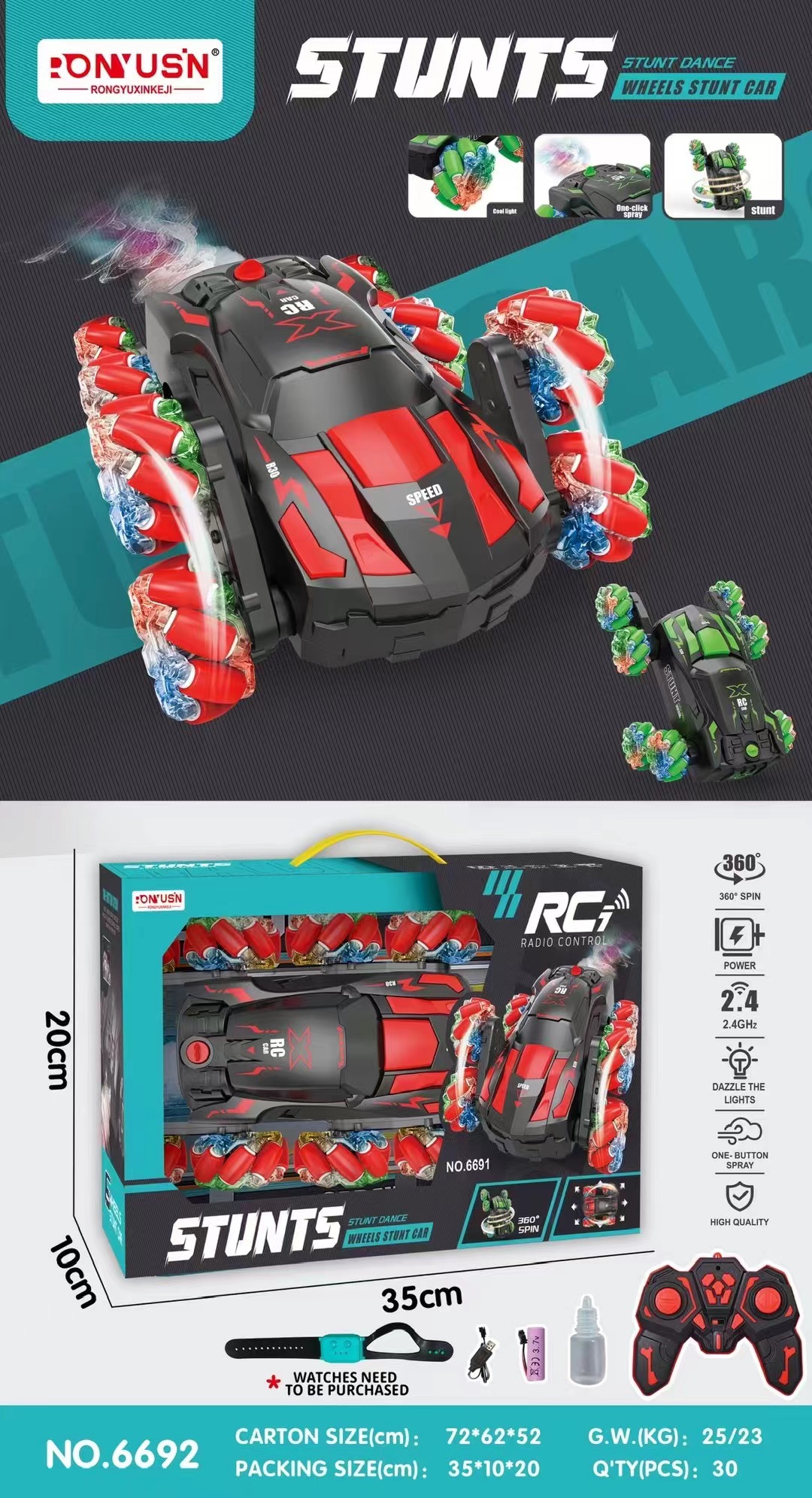 The eight-wheel drive remote-controlled transformable rolling car is equipped with lights and sound effects and can be remotely controlled for spraying Item Picture